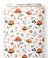 Tissu - Champignons et papillons