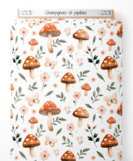 Tissu - Champignons et papillons
