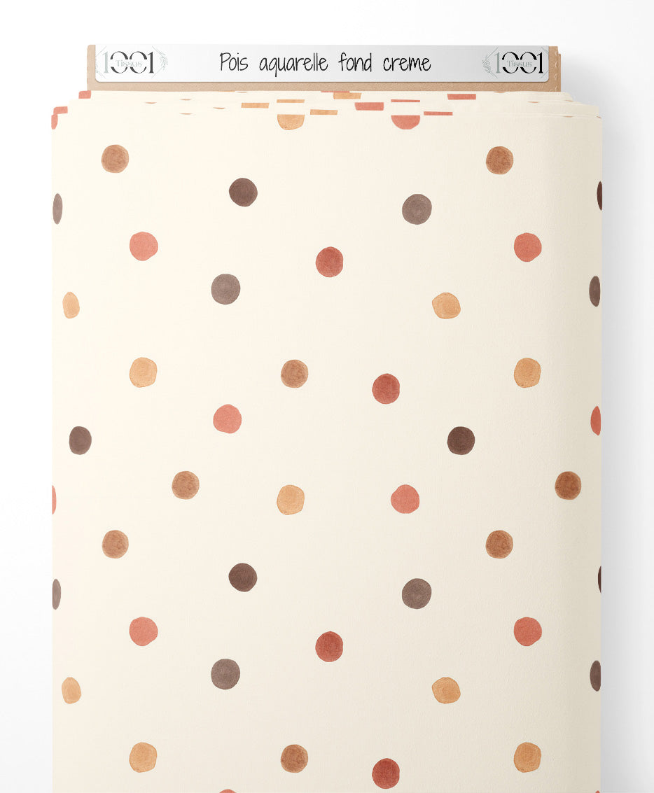 Tissu - Pois aquarelle sur fond crème