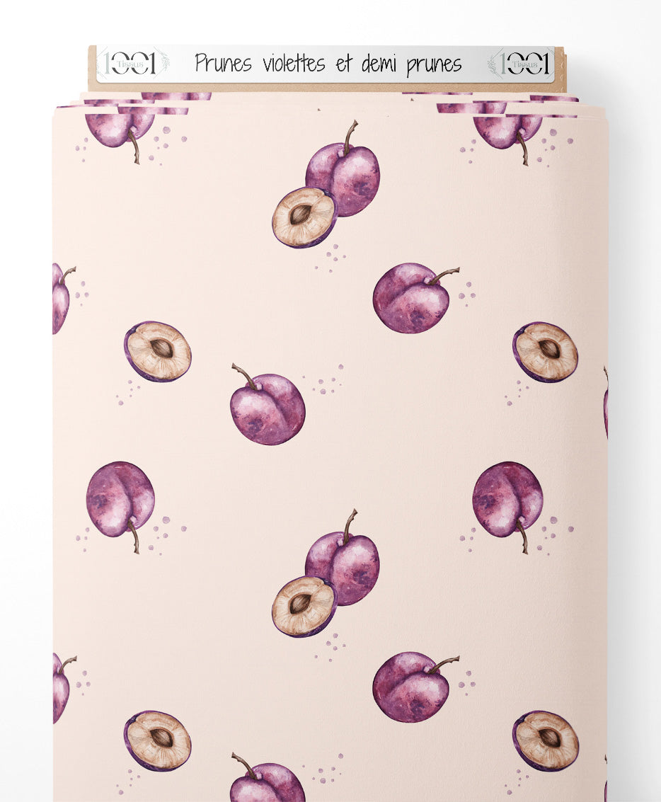 Tissu - Prunes violettes et demi-prunes