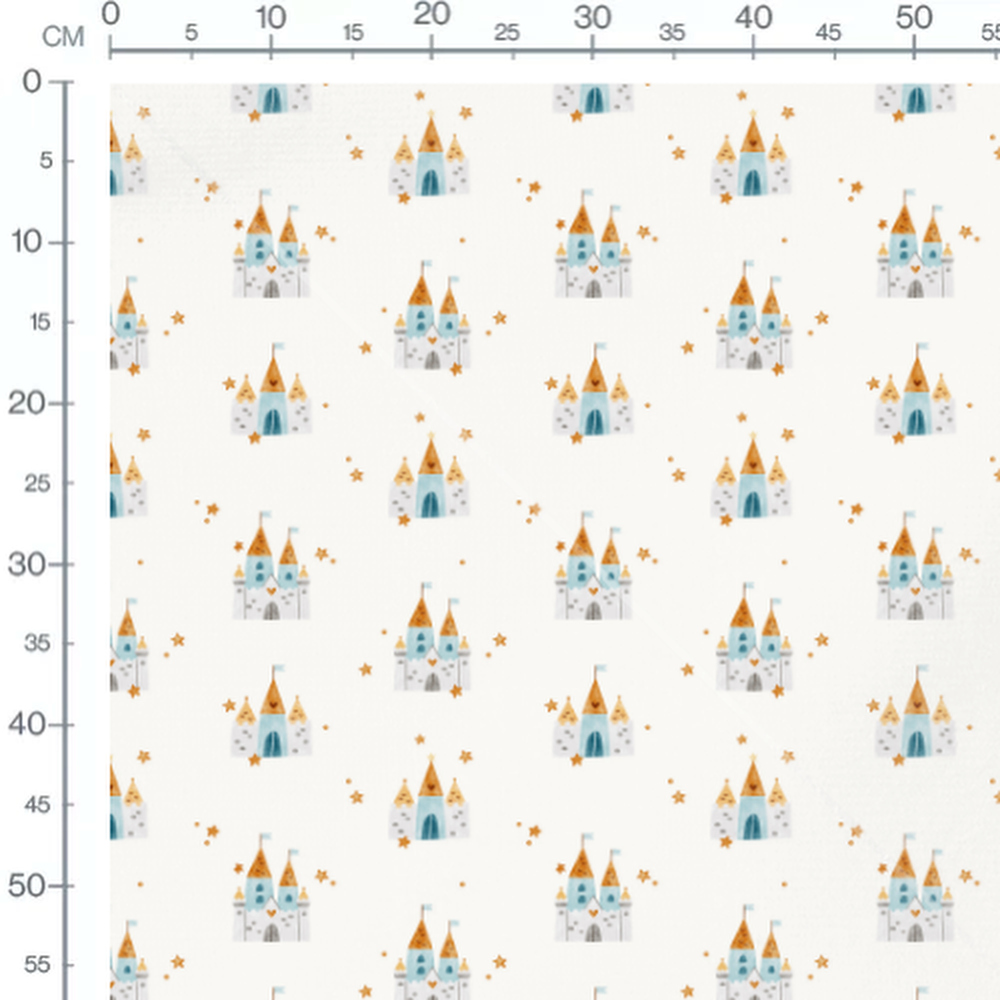 Tissu - Châteaux bleus et étoiles dorées