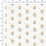 Tissu - Châteaux bleus et étoiles dorées