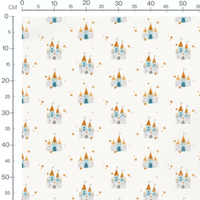 Tissu - Châteaux bleus et étoiles dorées
