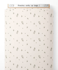 Tissu - Branches vertes sur beige 2