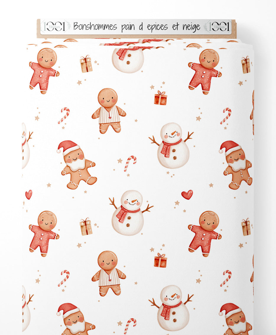 Tissu - Bonshommes pain d'épices et neige
