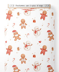 Tissu - Bonshommes pain d'épices et neige