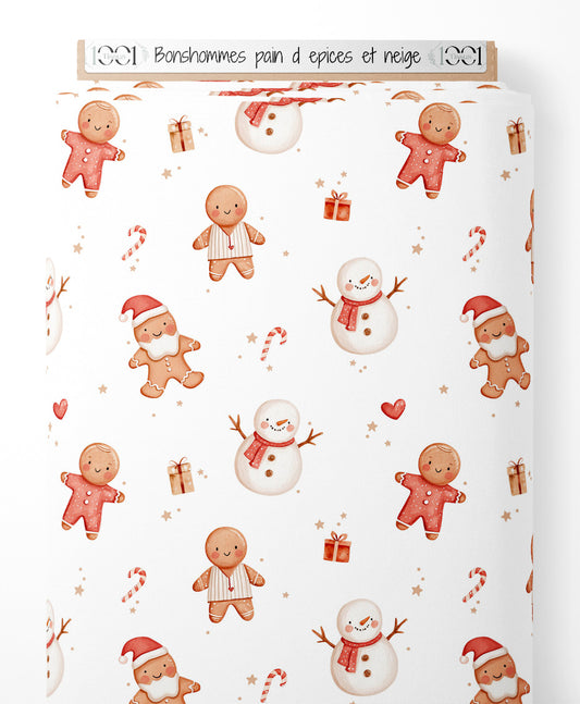 Tissu - Bonshommes pain d'épices et neige