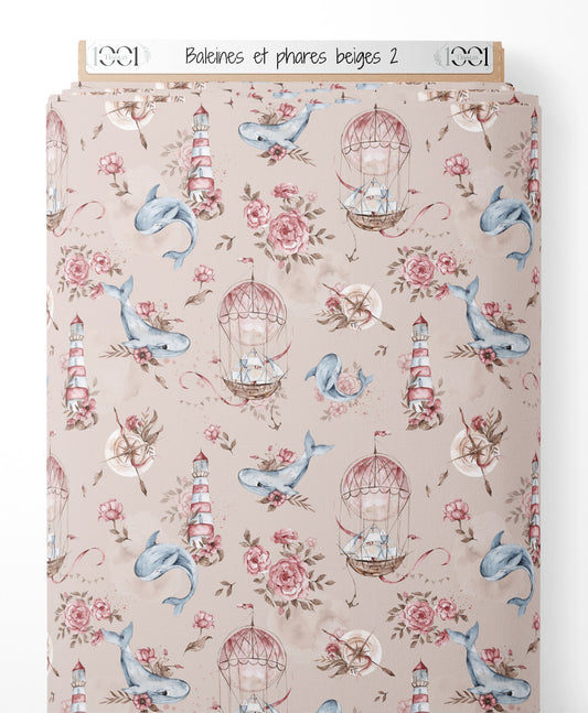 Tissu - Baleines et phares beiges 2