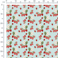 Tissu - Fraises et fleurs sur bleu clair