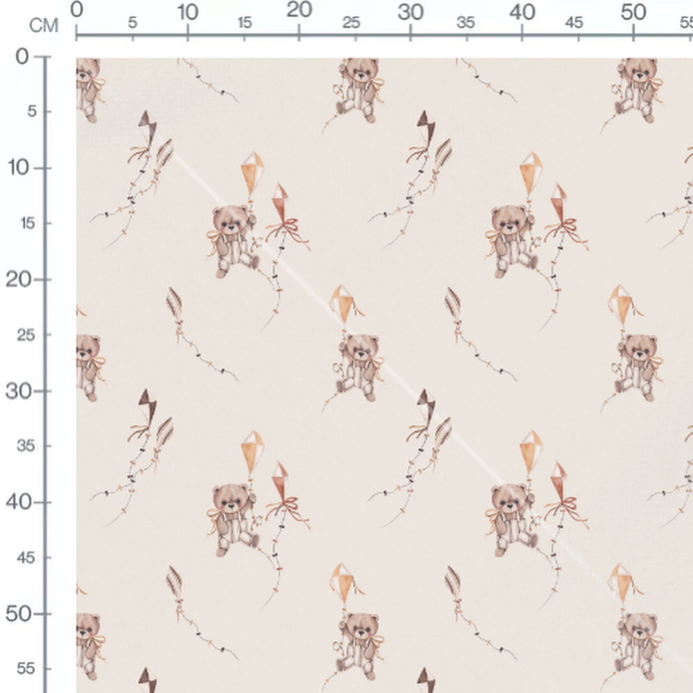 Tissu - Oursons et cerfs-volants bruns