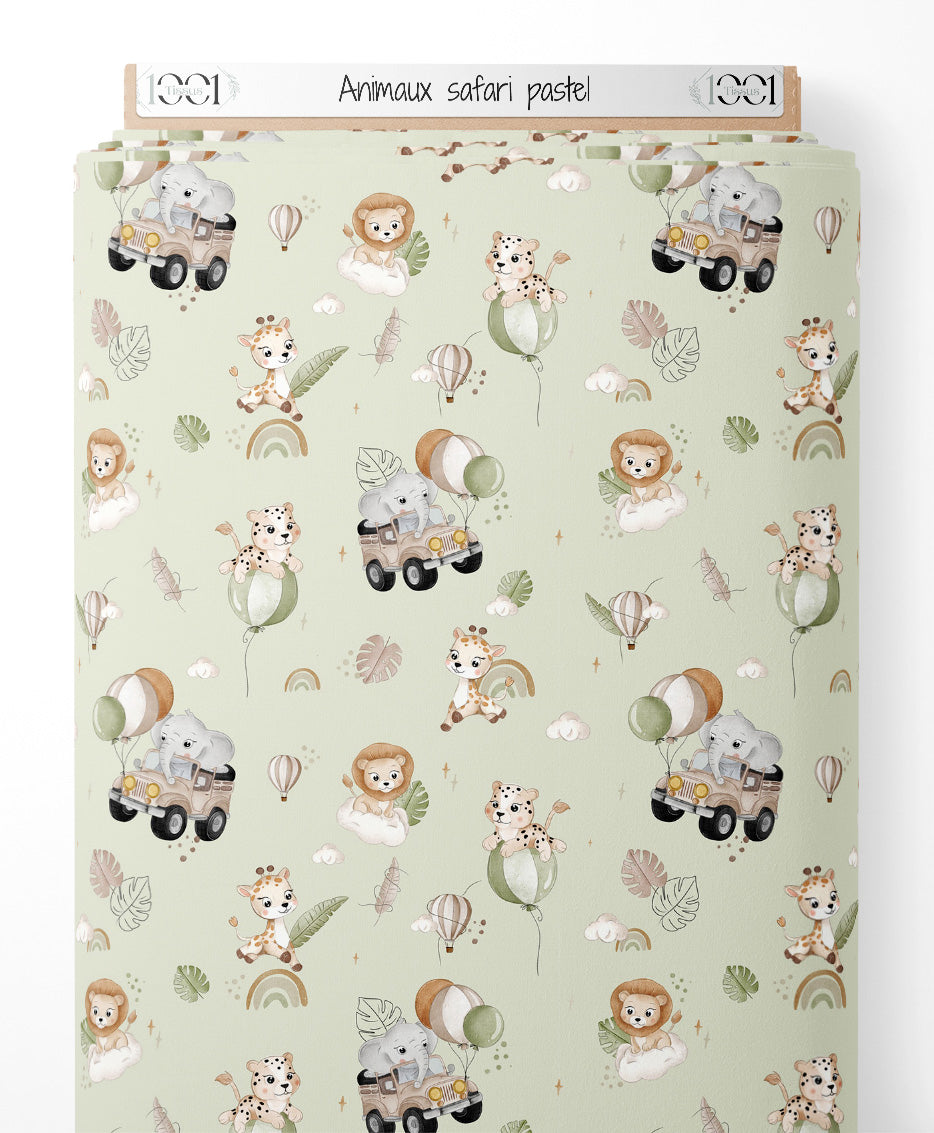 Tissu - Animaux safari pastel