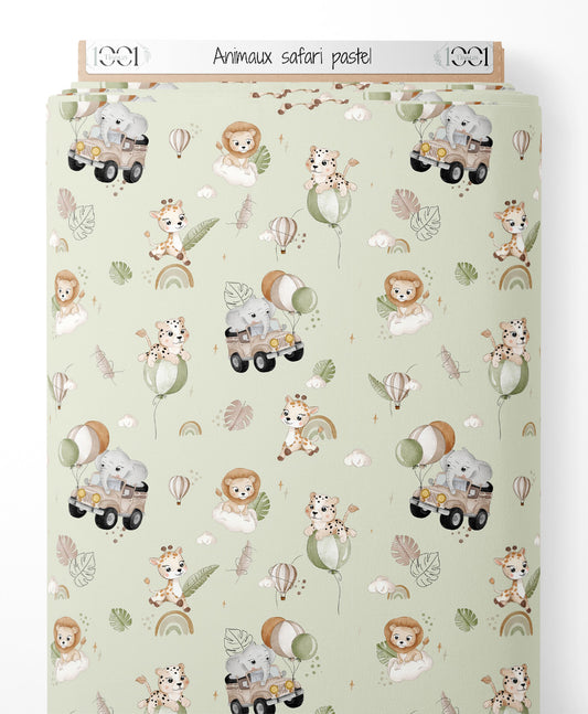 Tissu - Animaux safari pastel