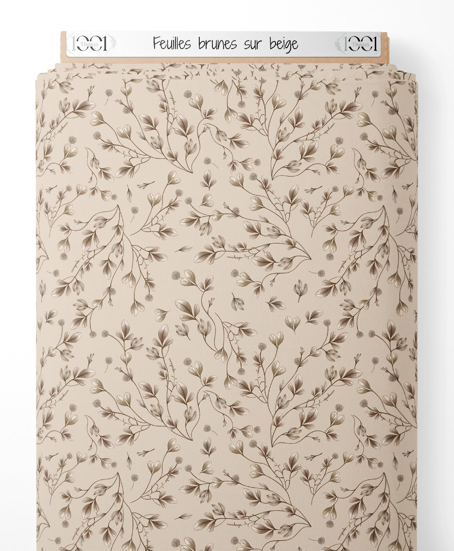Tissu - Feuilles brunes sur beige