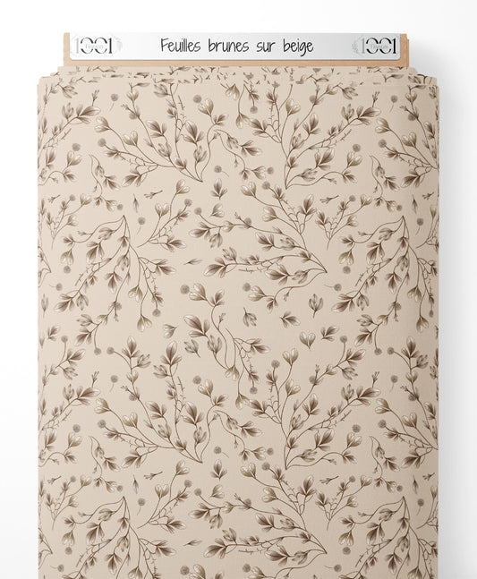 Tissu - Feuilles brunes sur beige