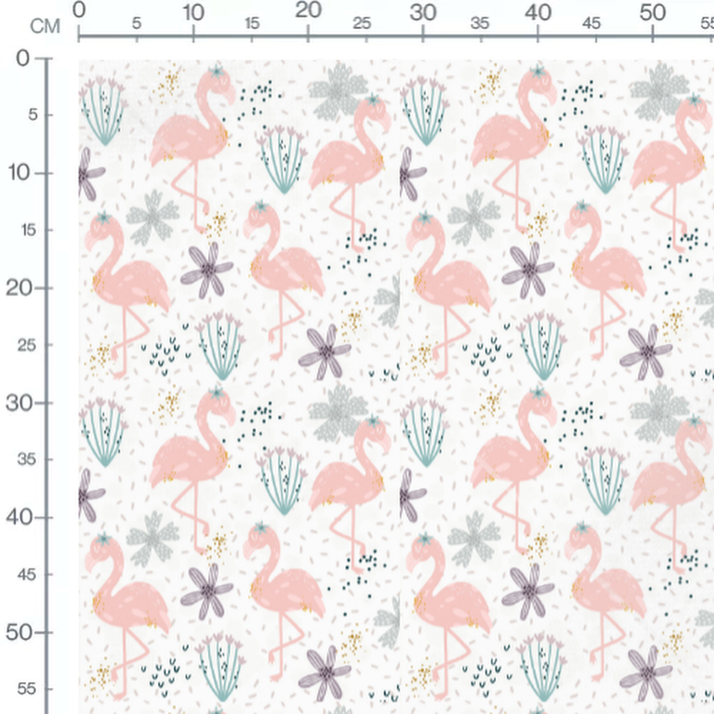 Tissu - Flamants roses et fleurs stylisées