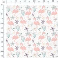 Tissu - Flamants roses et fleurs stylisées