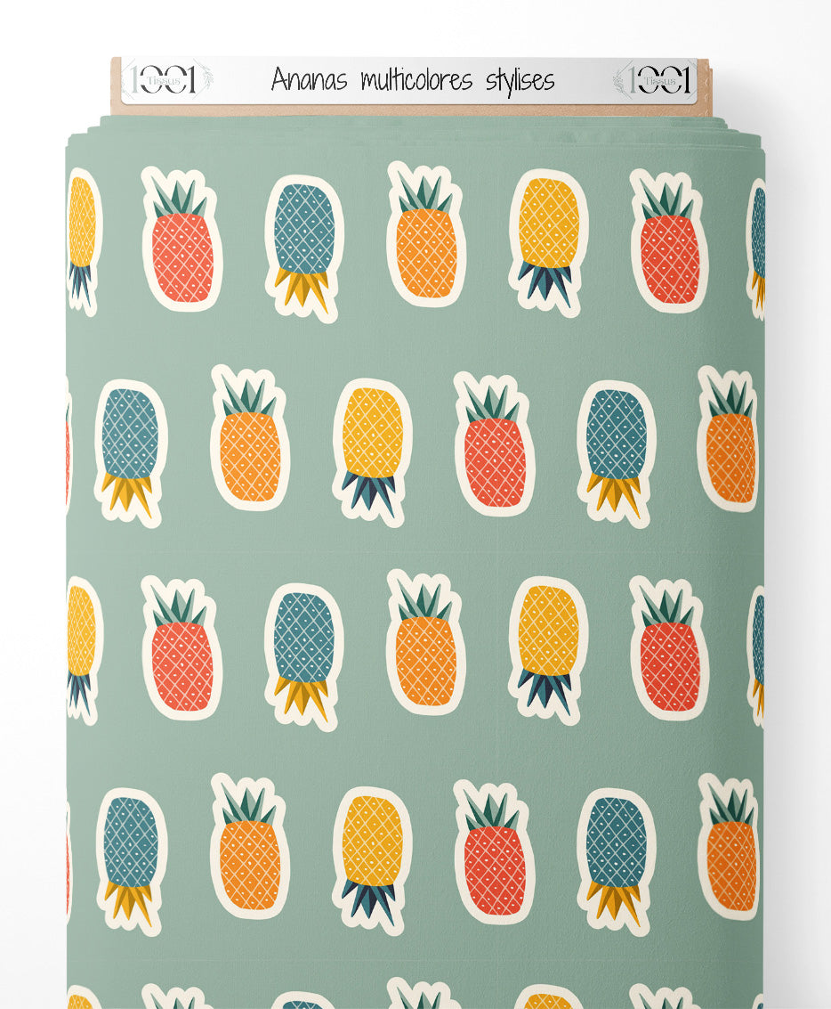 Tissu - Ananas multicolores stylisés
