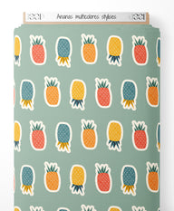 Tissu - Ananas multicolores stylisés