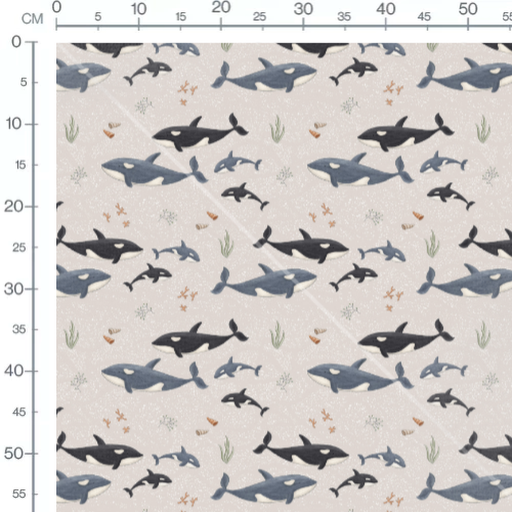 Tissu - Orques et dauphins dessinés