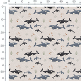 Tissu - Orques et dauphins dessinés
