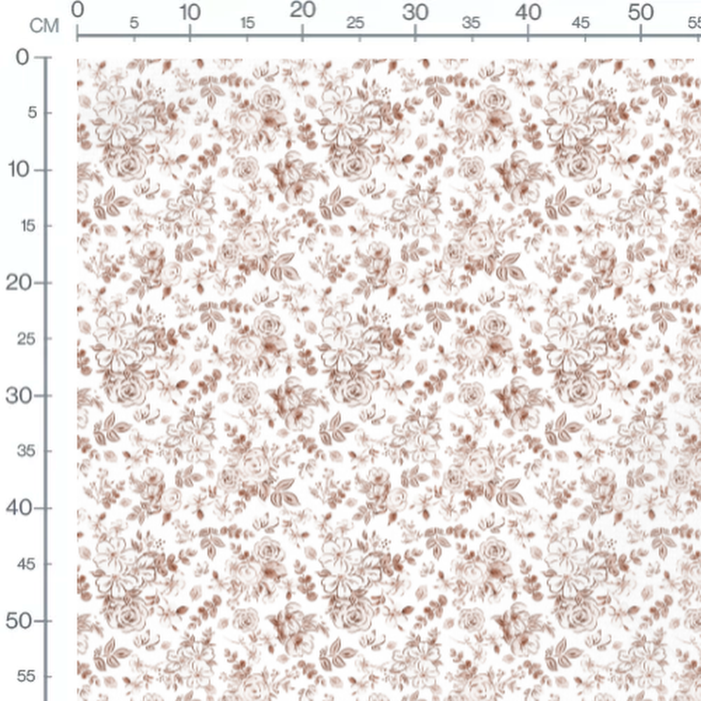 Tissu - Fleurs marron sur blanc