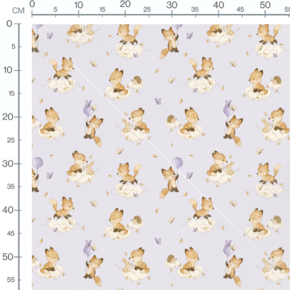 Tissu - Renards et ballons violets