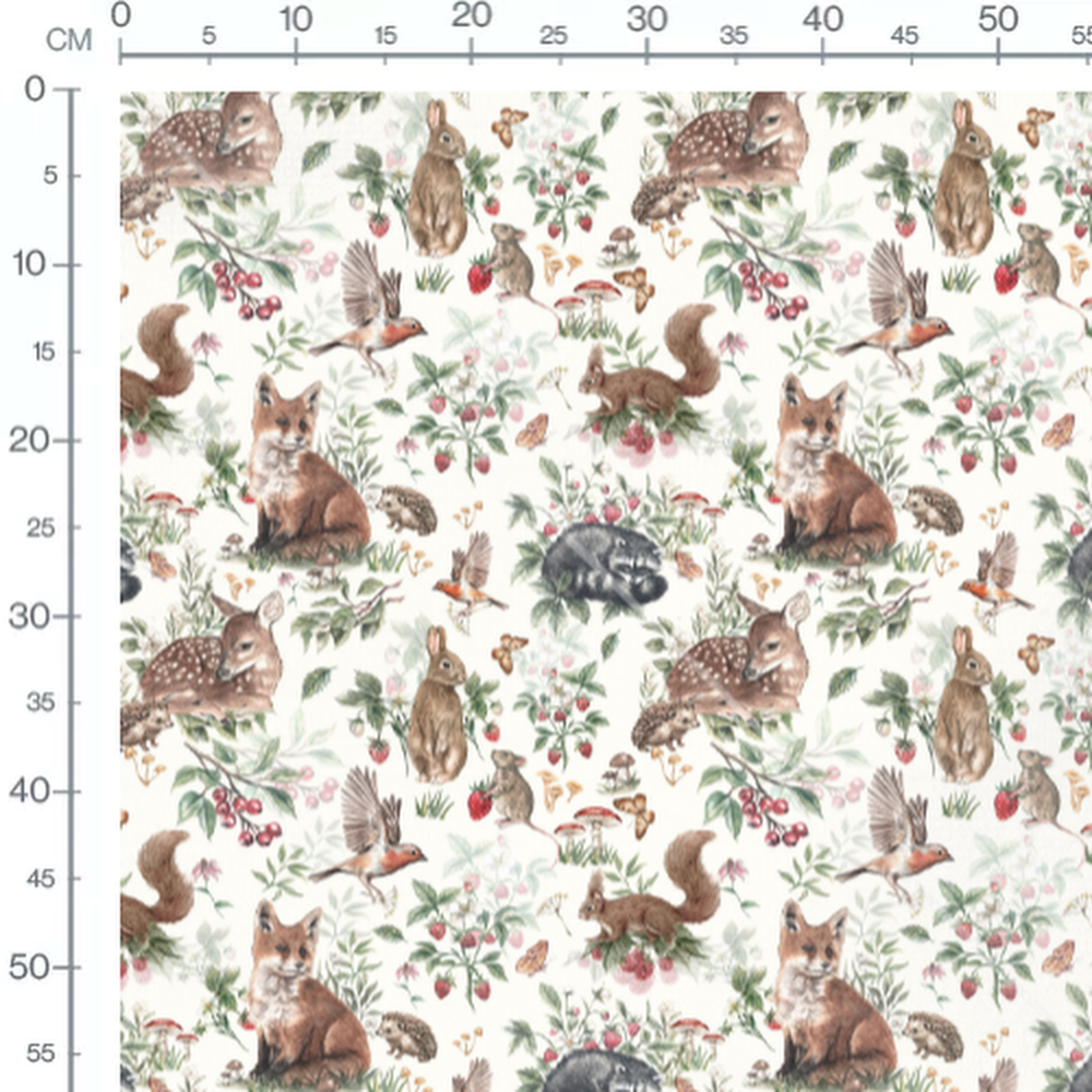 Tissu - Animaux forestiers colorés
