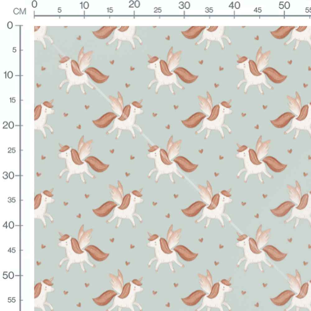 Tissu - Licornes blanches sur vert