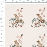 Tissu - Souris brune et baies rouges
