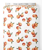 Tissu - Oranges aquarelle et feuilles