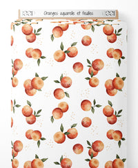 Tissu - Oranges aquarelle et feuilles