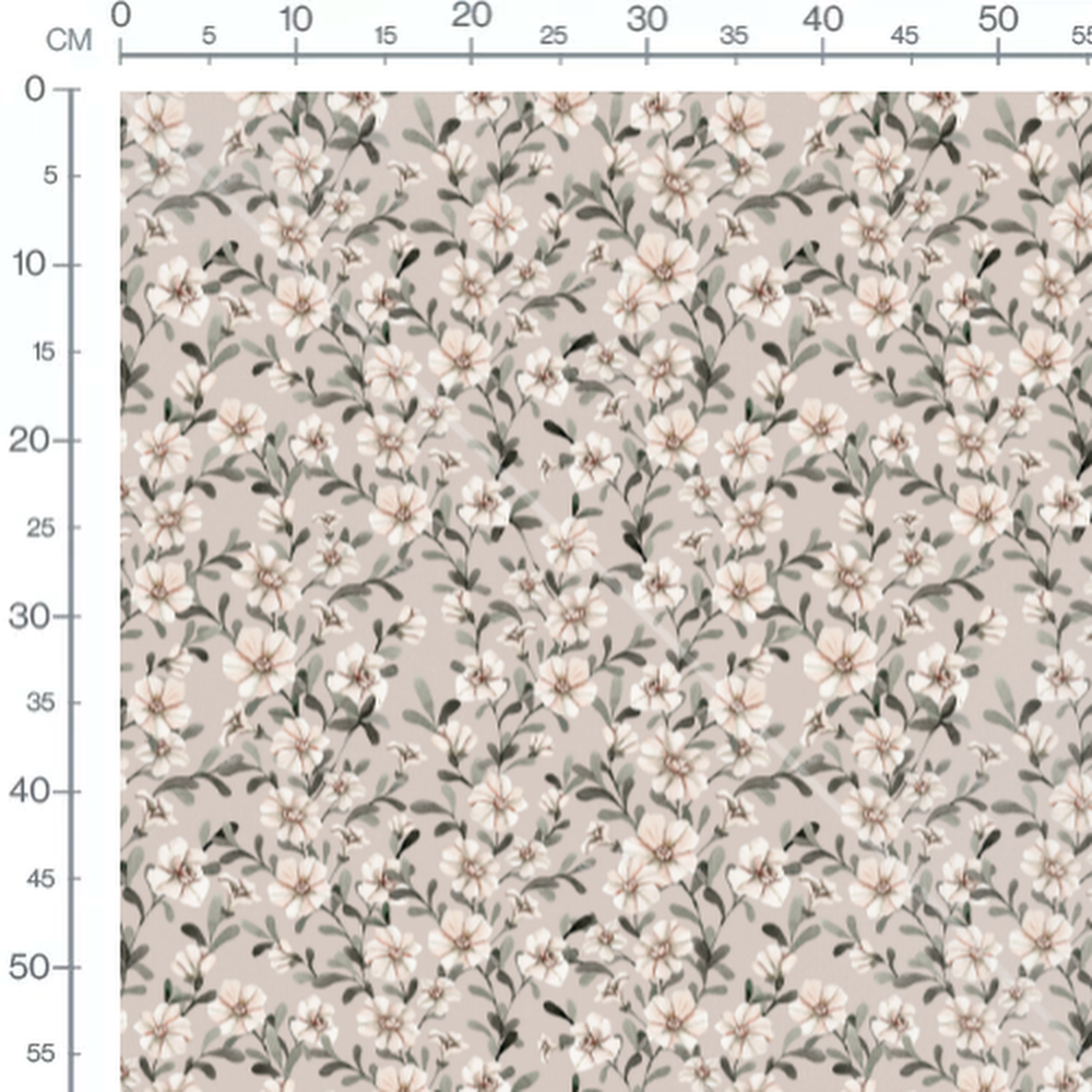 Tissu - Fleurs blanches et feuillage 3