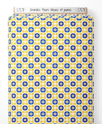 Tissu - Grandes fleurs bleues et jaunes