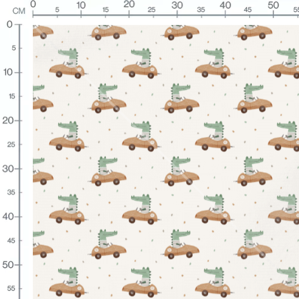 Tissu - Crocodiles en voiture blanche