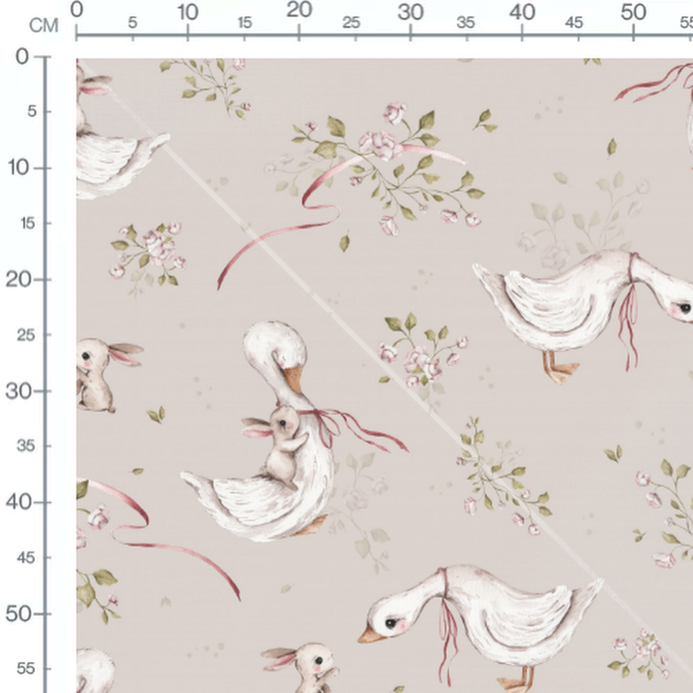 Tissu - Lapins et canards fleuris beige
