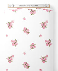 Tissu - Bouquets roses sur blanc