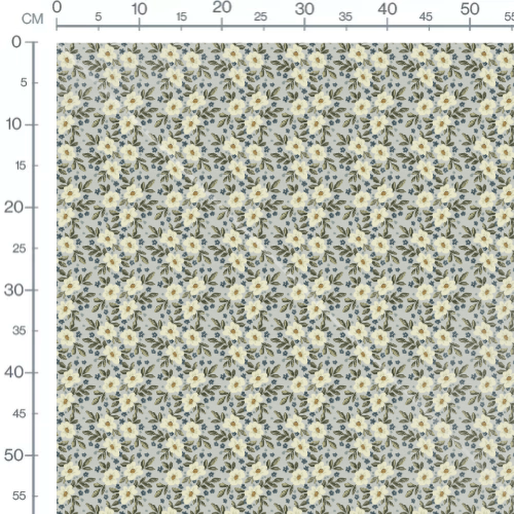 Tissu - Fleurs blanches et bleues claires 2