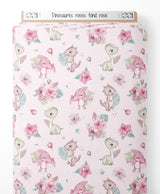 Tissu - Dinosaures roses sur fond rose