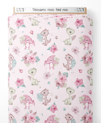 Tissu - Dinosaures roses sur fond rose