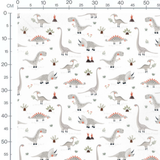 Tissu - Dinosaures et plantes sur fond