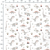 Tissu - Dinosaures et plantes sur fond