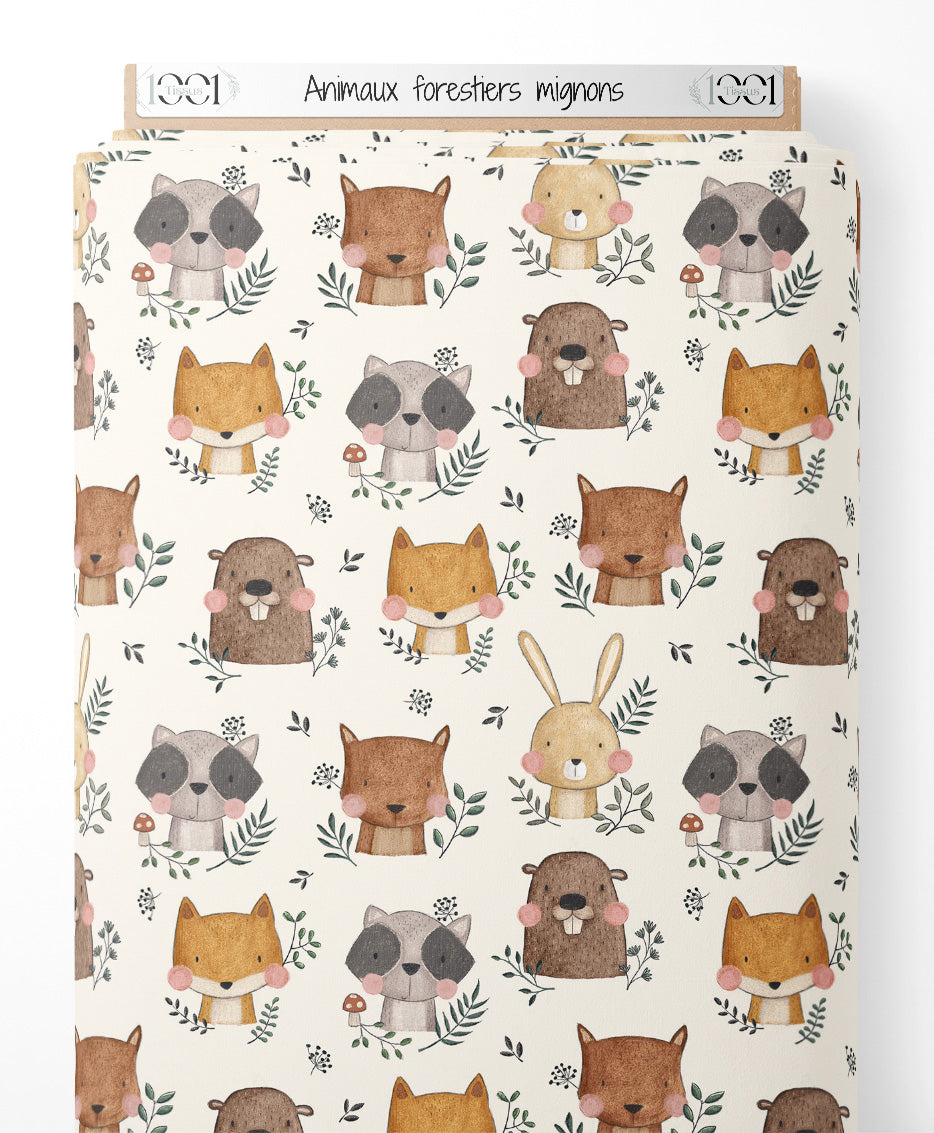 Tissu - Animaux forestiers mignons