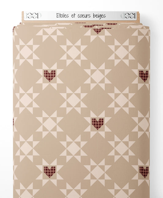 Tissu - Étoiles et cœurs beiges