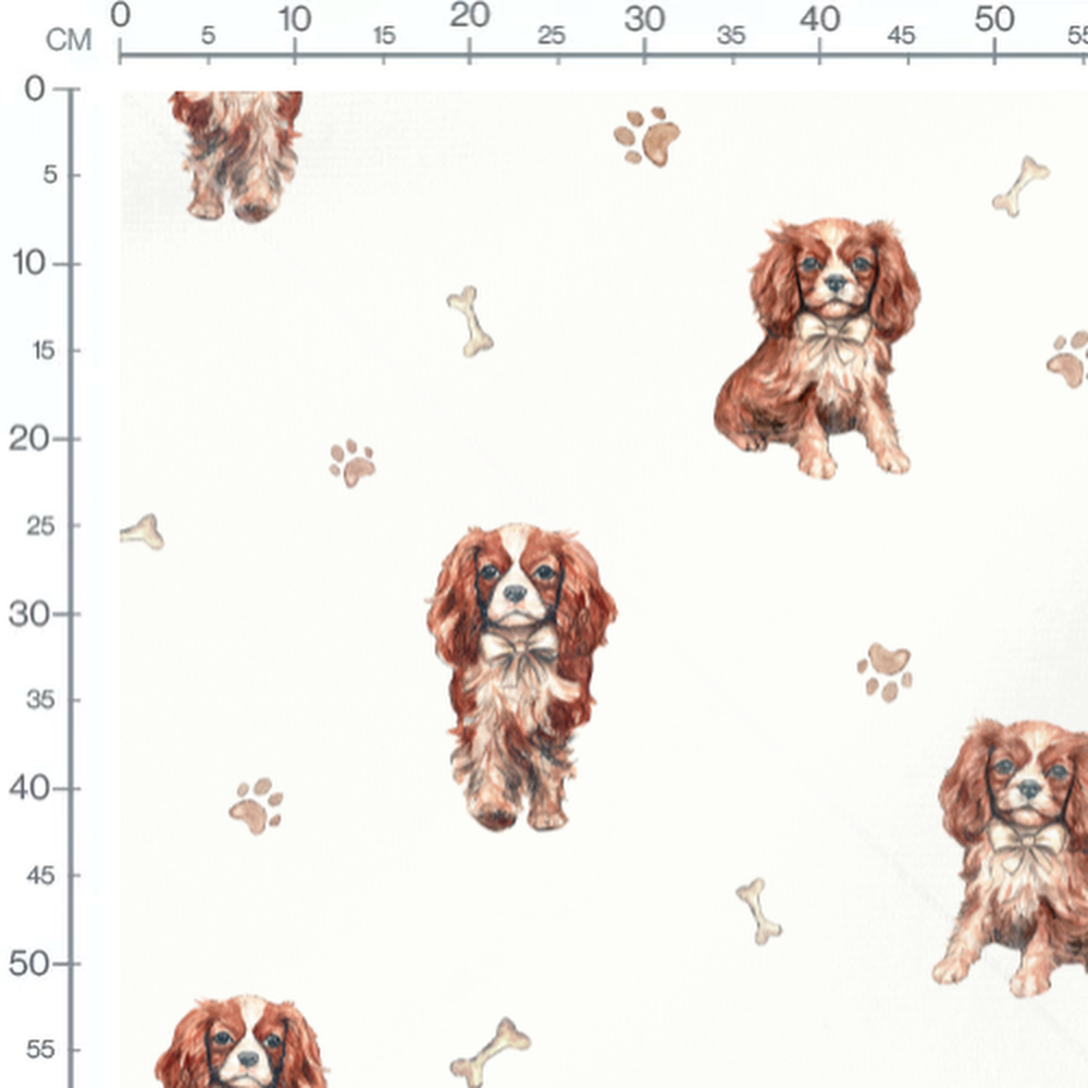 Tissu - Chiots sur fond blanc et os