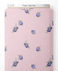 Tissu - Prunes sur fond rose