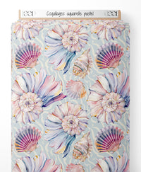 Tissu - Coquillages aquarelle pastel
