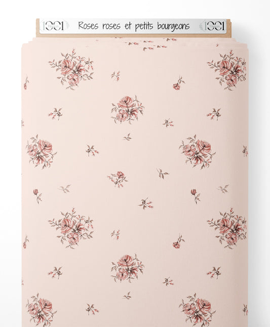 Tissu - Roses roses et petits bourgeons