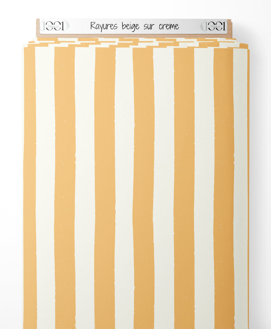 Tissu - Rayures beige sur crème