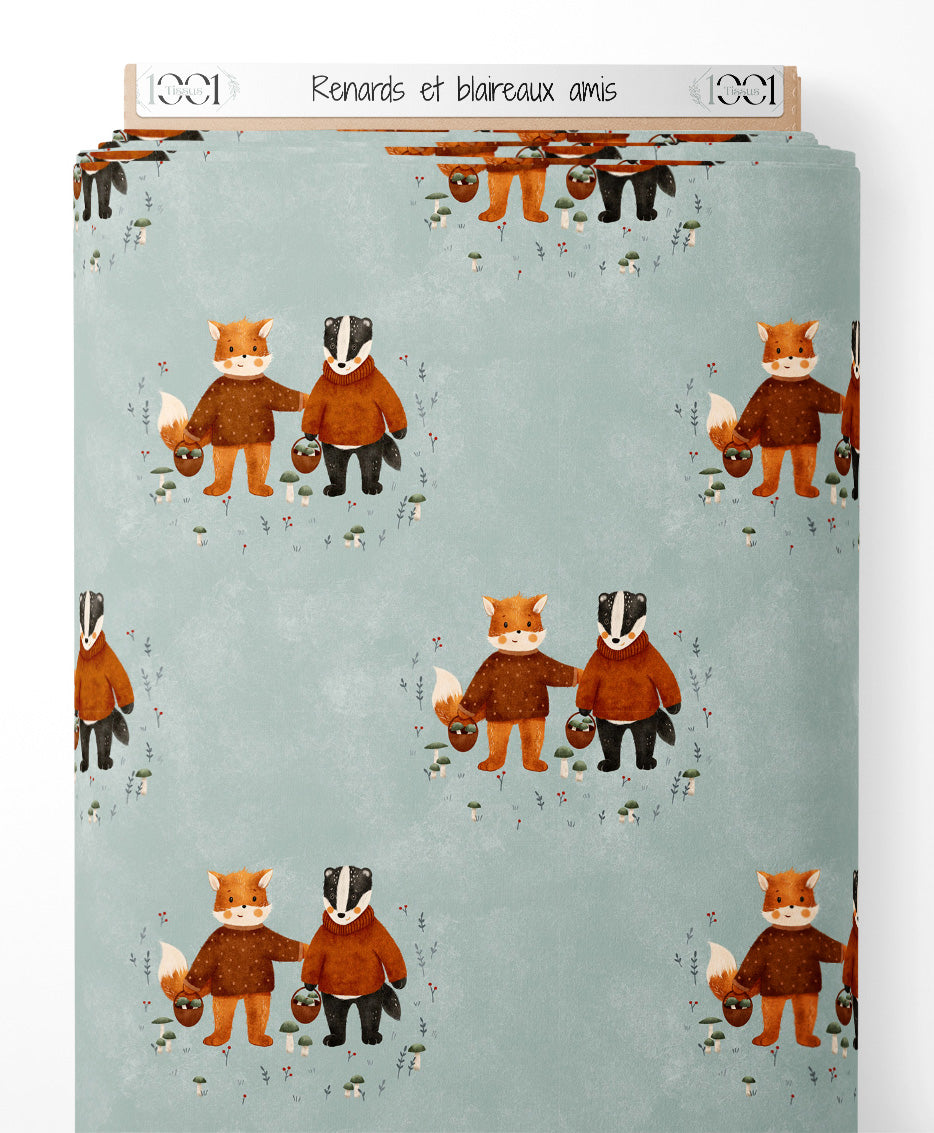 Tissu - Renards et blaireaux amis