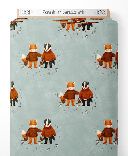 Tissu - Renards et blaireaux amis